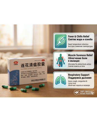 2 boxes of Lianhua Qingwen Capsules - Relief for Fever, Chills, Muscle Soreness & Respiratory Support (Cough, Congestion, Runny Nose) - 48 Caps/box